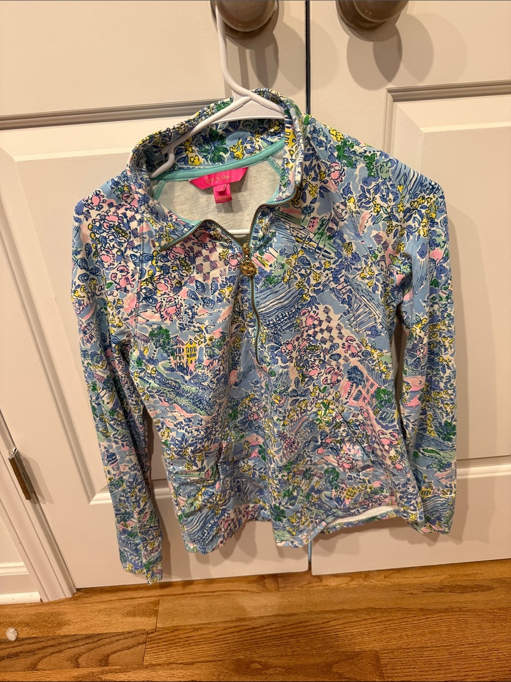 Lilly Pulitzer Women's Pastel Blue Pink Floral Zip-Up Pullover